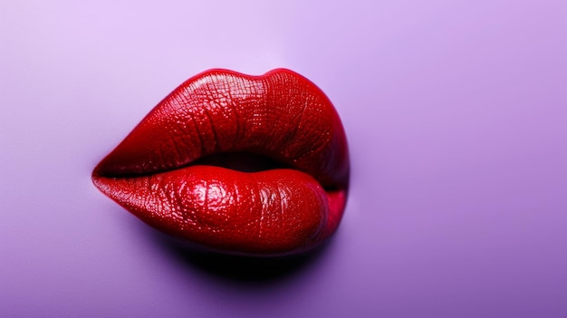 紫の背景の赤い唇 ビューティ業界スタイルのイラスト 赤いリップスティック