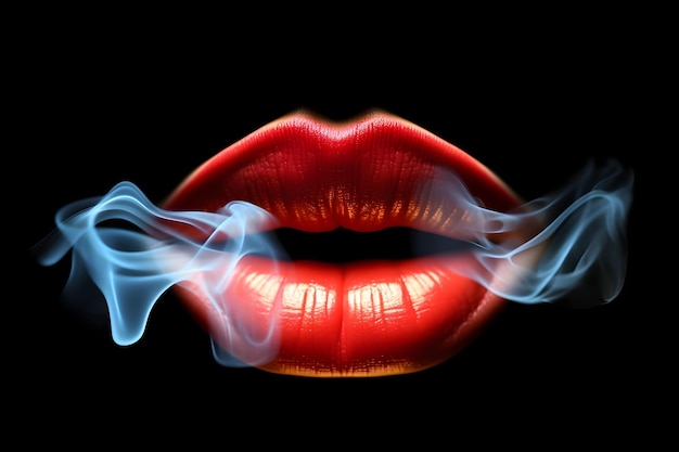 Premium AI Image  A red lips smokes a blue smoke on a black background