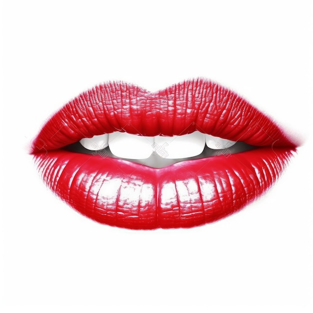 Red lips stroke on white background generative AI