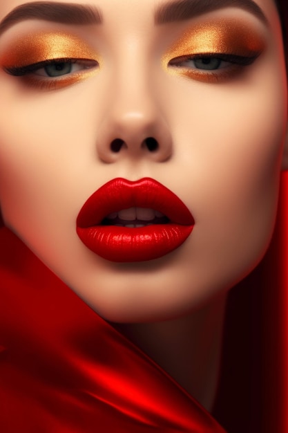 Red lips with a bright eye makeup