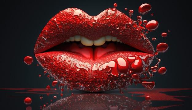 A red lips with a splash of liquid on it