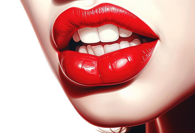 red lips with white teeth