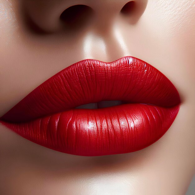 Red lips woman gloss red lipstick photo