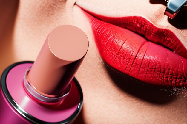 Red lipstick 3d rendering closeup advertising publicity picture women039s cosmetics lipstick