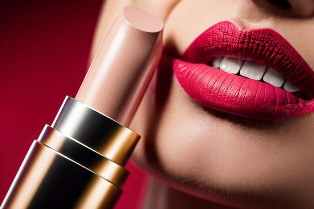 Red lipstick 3d rendering closeup advertising publicity picture women039s cosmetics lipstick