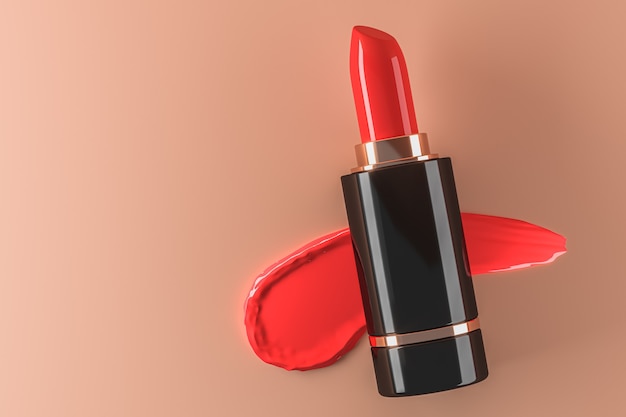 Red lipstick black base and red cream lipstick, cosmetic for branding or presentation.