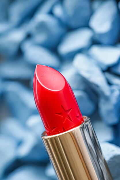 Foto rossetto rosso closeup trucco di lusso e cosmetici di bellezza