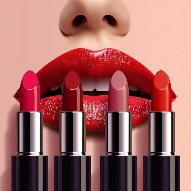 Red lipstick makeup mockup with womans lips