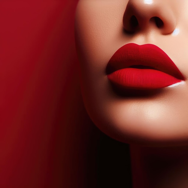 red lipstick on a red background makeup background