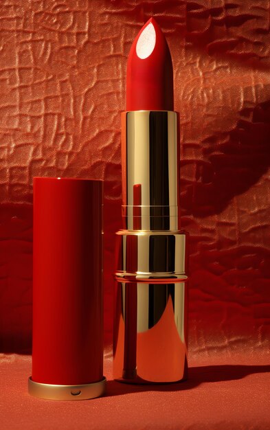 a red lipstick on a red surface