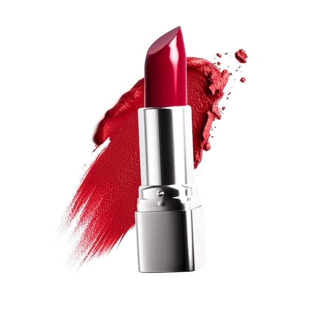 Red lipstick and sample texture isolated on white background beauty makeup cosmetics and luxury makeup product generative ai