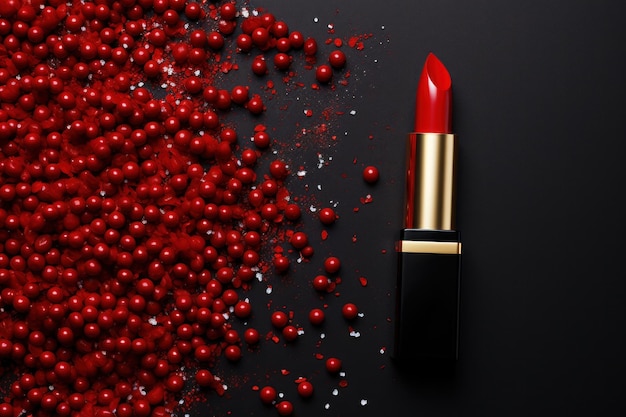 Red lipstick on silk background