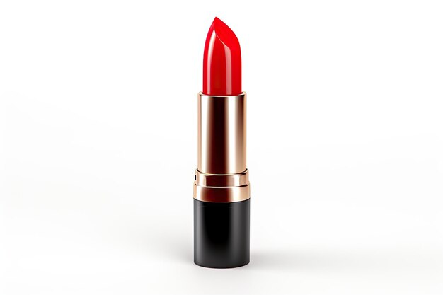 Red lipstick standing alone on a white backdrop