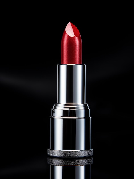 a red lipstick with a black background and a black background