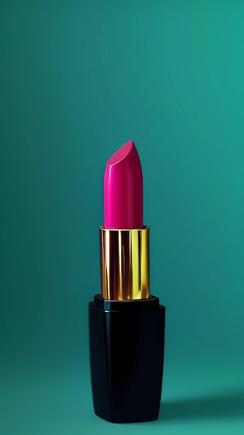 A red lipstick with a yellow top and a black band on the bottom.