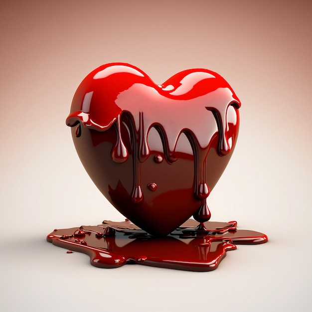 Red liquid melting sweet heart 3d illustration Love valentine's day concept