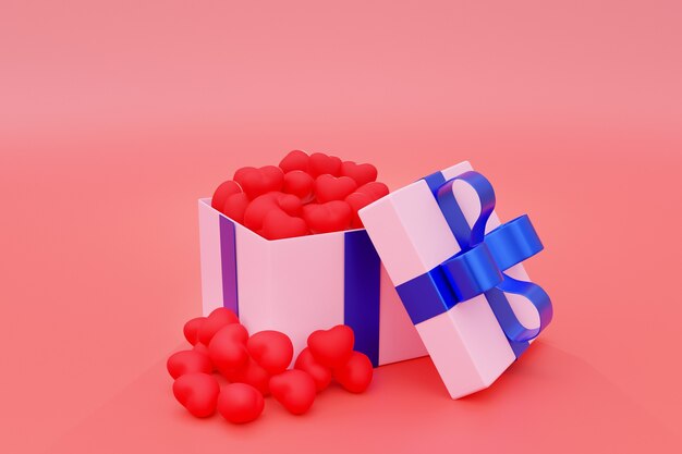 Красное сердечко в розовой подарочной коробке на розовом