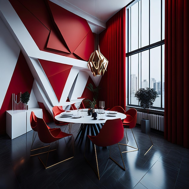 Foto soggiorno rosso con spazio libero con dettagli dorati