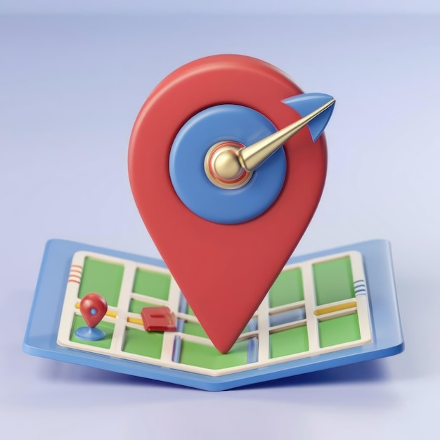 Red Locator and blue location pin on navigator with map for search concept by 3d render