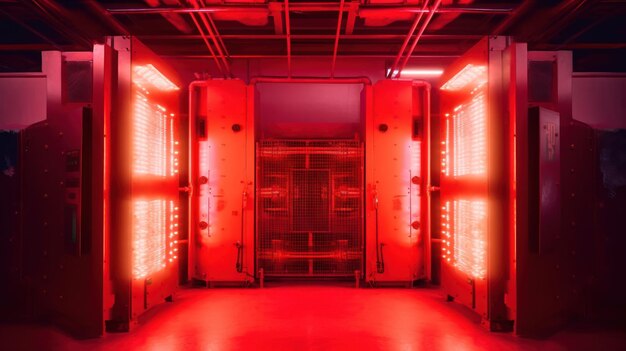 a red locker with the lights on and the red light on the right is illuminated.