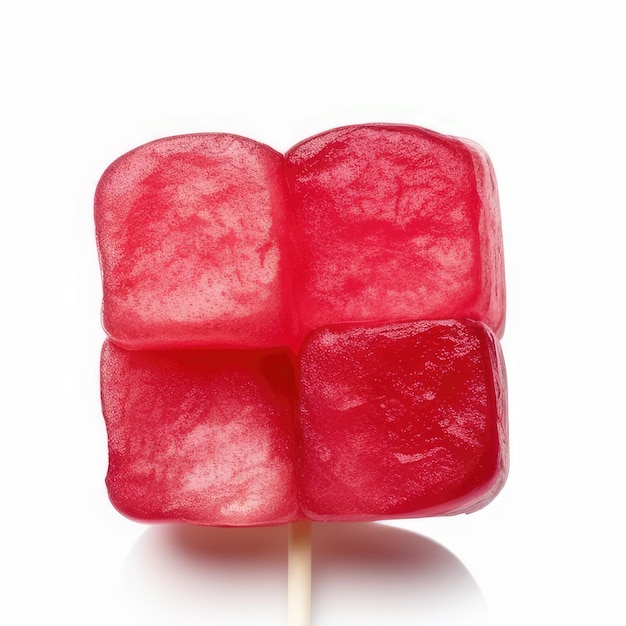 A red lollipop that is on a stick