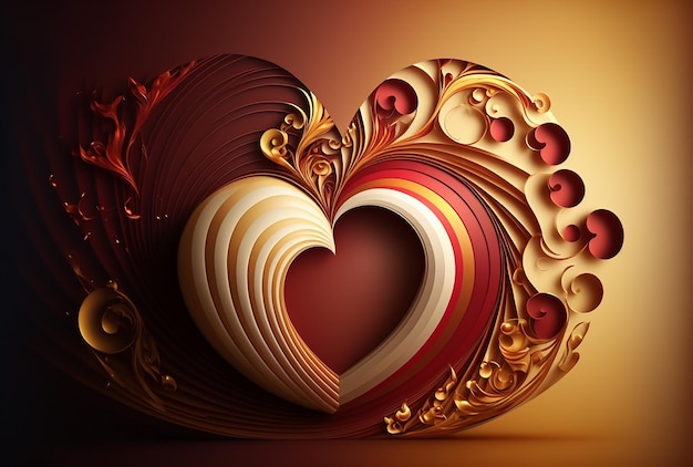 Red love background with stylized golden heart Generative AI