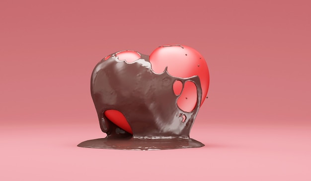 Red Love Heart on Melted Milky Chocolate on pink