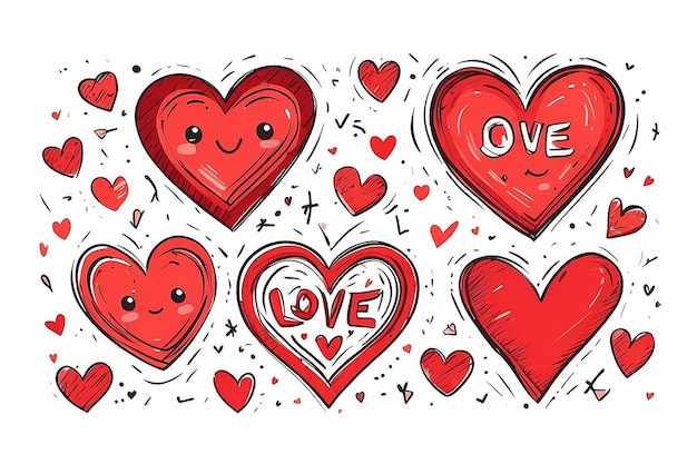 Red love rating from good to bad hand drawn vector illustration on white background isolate