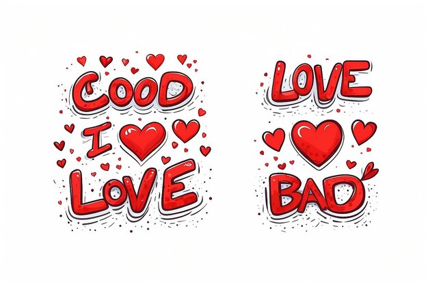 Foto red love rating from good to bad hand drawn vector illustration on white background isolate