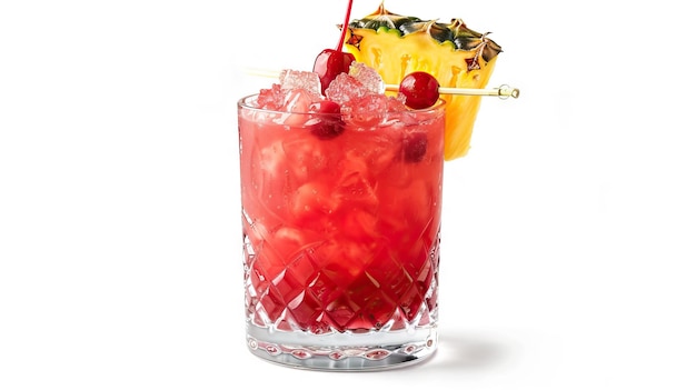 Red Lychee Pineapple Cranberry Cocktail met ijs op wit