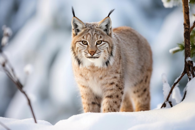 Red lynx in winter in the wild