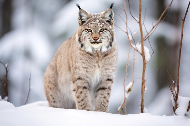 Red lynx in winter in the wild