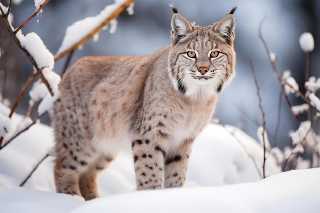 Red lynx in winter in the wild