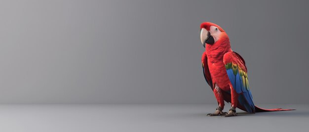 Red macaw isolated on gray background