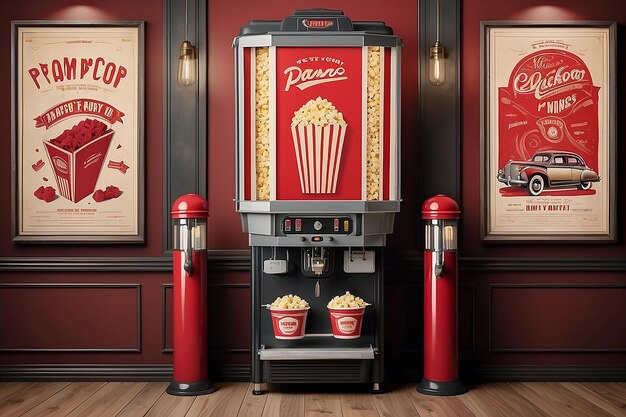 Photo a red machine with a popcorn and a cup of popcorn on it