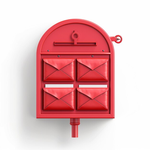 Красный почтовый ящик с красной дверью, на которой написано, что номер 5 сгенерирован.