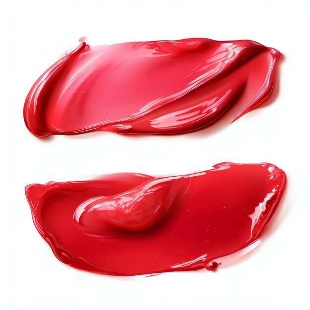 Red makeup smears on white background Brushstroke acrylic smear