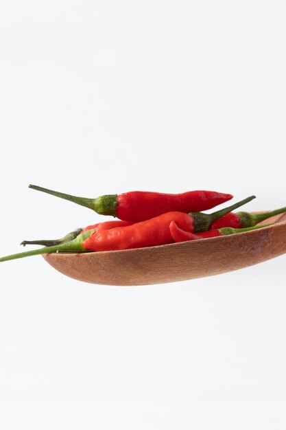 Red malagueta pepper isolated on white background Selective focus