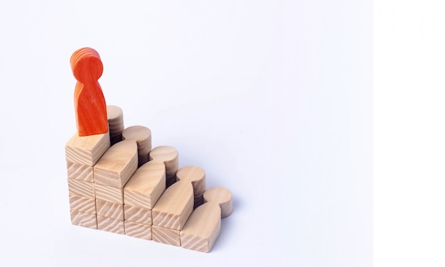 A red man stands at the top of a social or career ladder