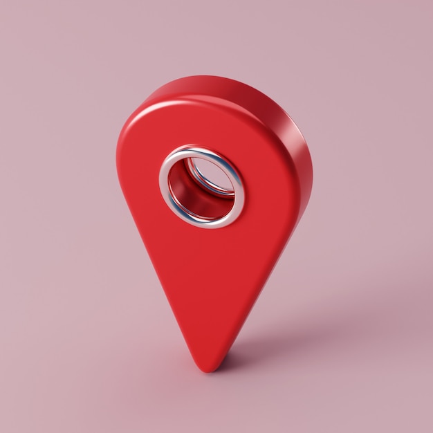 Red map pointer pin on the pink ground. 3d render illustration