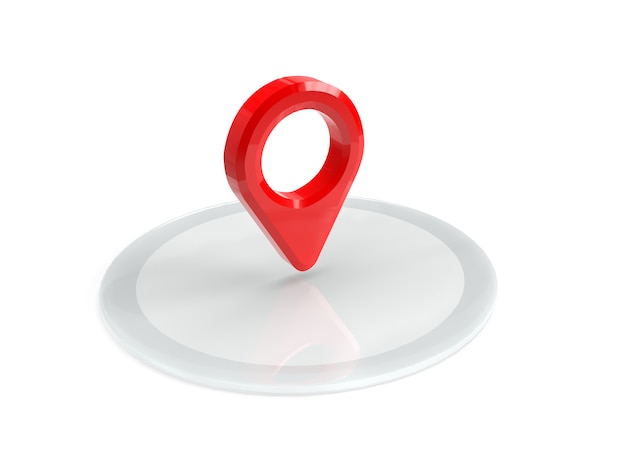 Red map pointer on the podium. Red GPS pointer. isolated. three-dimensional rendering. 3d render illustration.