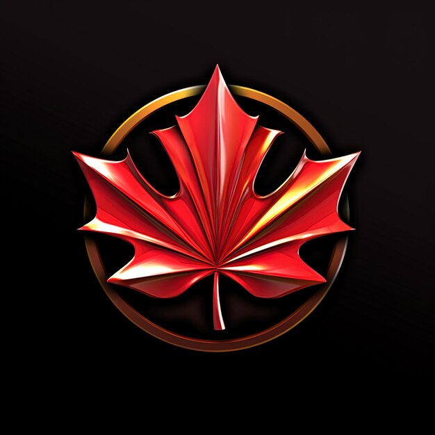 A red maple leaf with gold edges is shown in this image.