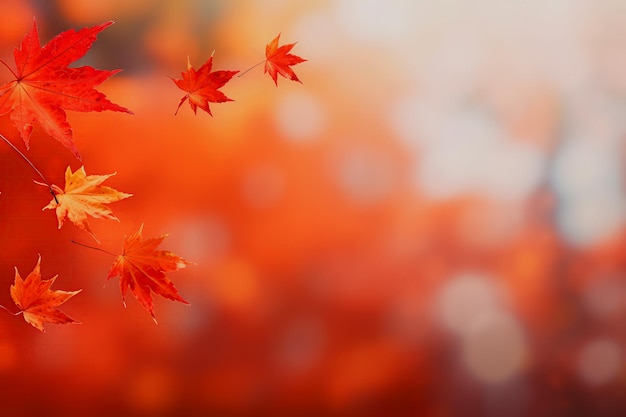 Red Maple Leaves Flying In The Wind On Autumn Defocused Background Black Friday Sale Price Cuts Mockup Generative AI