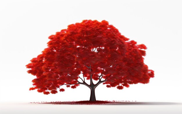 red maple tree 3d on white background