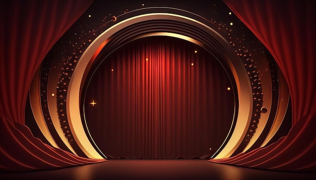 Red Maroon Golden Curtain Stage Award Background Trophy on Red Carpet Luxury Background Generative ai