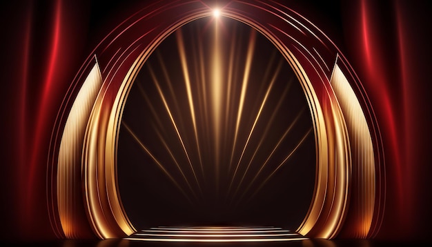 Red Maroon Golden Curtain Stage Award Background Trophy on Red Carpet Luxury Background Generative ai