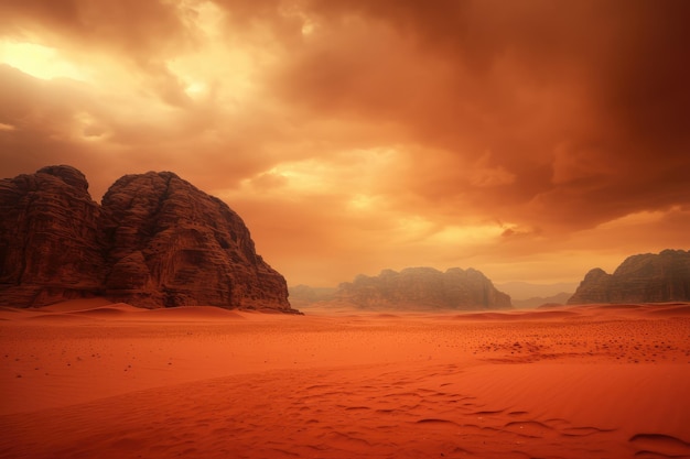 Red mars like landscape in wadi rum desert jordan