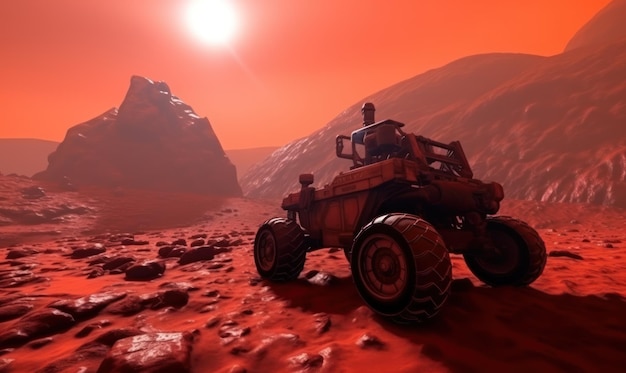 이 그림에는 빨간색 화성 탐사선이 표시되어 있습니다.
