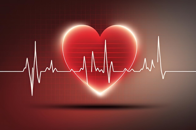 Red medical heartbeat line on heart shape Illustration color background World heart concept