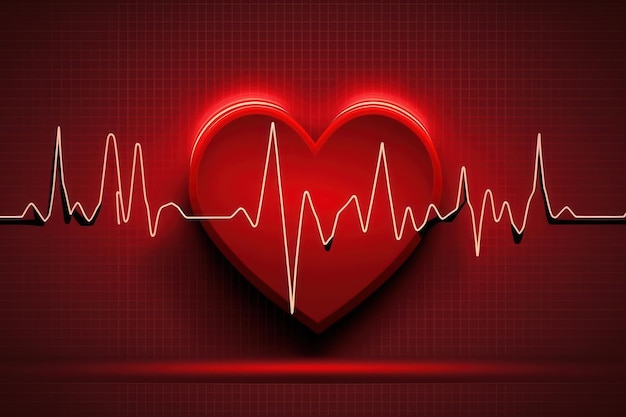 Red medical heartbeat line on heart shape Illustration color background World heart concept